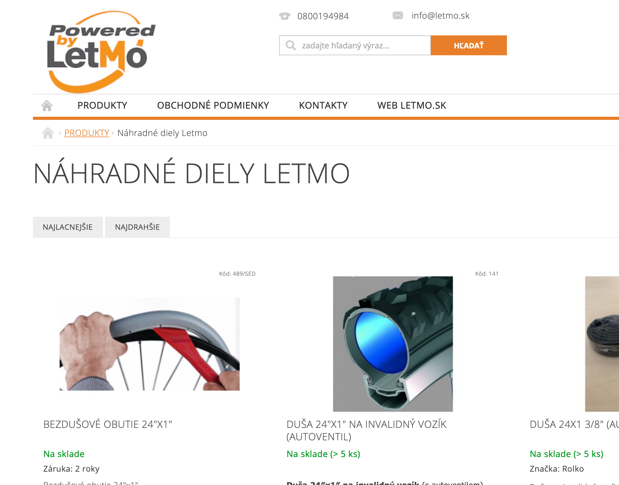 Letmo eshop obrazovka