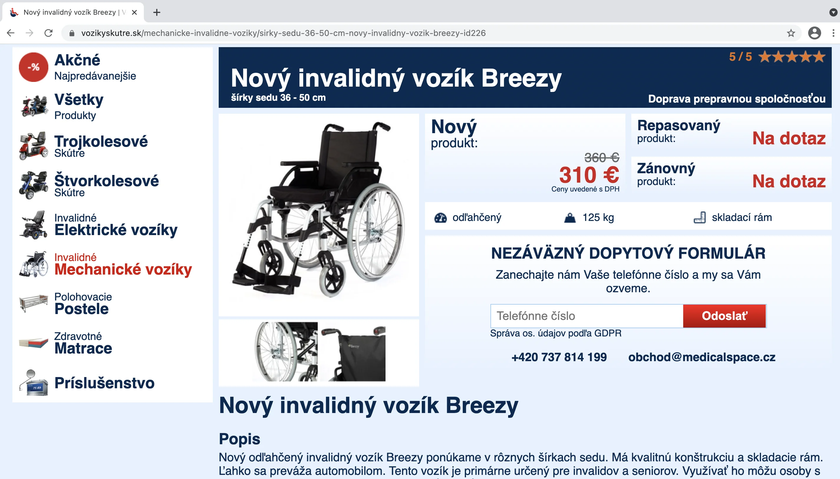 printscreen webu vozikyskutre.sk
